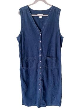 Vintage Denim Maxi Dress Women's XL Button Down Prairiecore Modest 90s Grandma